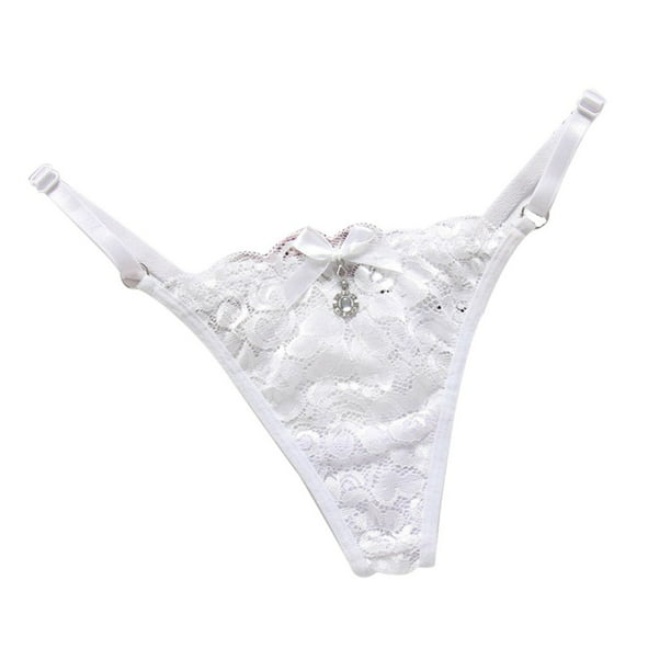 Women Thong Bling Cotton T-back underwear adjustable G-string Panties White M-XL 